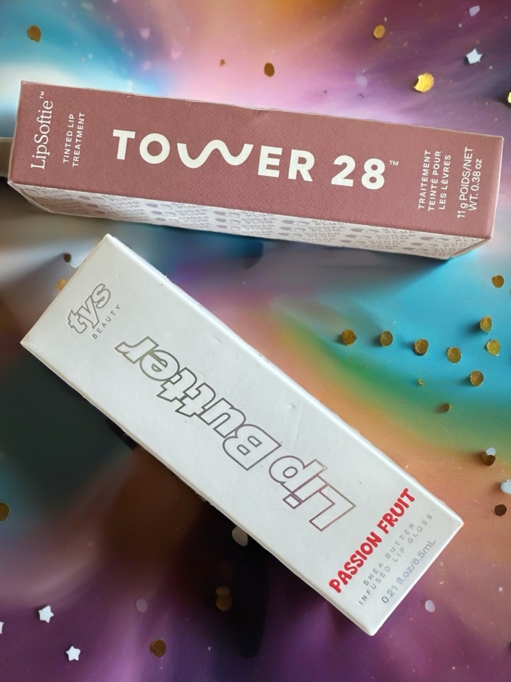 Tower 28 LipSoftie in Sugar Plum with TYS Lip Butter in Passion Fruit